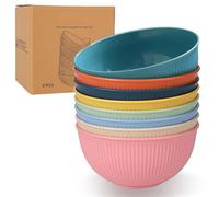 LEKEFETO Juego de 8 cuencos de plástico irrompibles, reutilizables, para sopa, microondas y lavavajillas, 8 colores, 680 ml