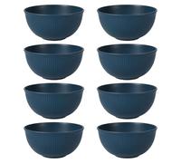 LEKEFETO Juego de 8 cuencos de plástico irrompibles, reutilizables, para sopa, microondas y lavavajillas, color azul oscuro, 680 ml