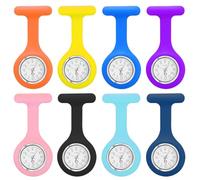 LEKEFETO Juego de 8 relojes de enfermera, reloj de enfermera con clip, funda de silicona higiénica y movimiento de cuarzo preciso, esfera giratoria para enfermeras, médicos, 8 colores, carbón