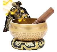 LEKEFETO Juego de cuencos tibetanos, martillado a mano en Nepal para meditación, cuenco cantador con mazo de madera, cojín para cuenco y bolsa de almacenamiento, para yoga, meditación y relajación - Ø