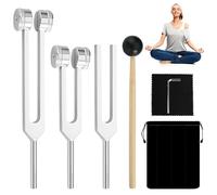 LEKEFETO Juego de diapasón, diapasón neurología con martillo pequeño, diapasones para curación (128 Hz, 256 Hz, 512 Hz), diapasón de terapia, terapia de chakras, terapia de sonido, antiestrés