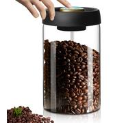 LEKEFETO Lata de café con tapa de vacío: tarro de cristal de 1200 ml con tapa negra, almacenamiento sostenible, lata de café al vacío, hermética para té, nueces, cacao, más larga y fresca