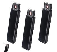 LEKEFETO Mechero electrónico de tormenta, 3 unidades, resistente al viento, con puerto USB, encendido de doble cara, sin llama, recargable por USB, color negro