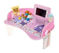 LEKEFETO Mesa de actividades para niños, mesa de viaje plegable, superficie lavable con organizadores, para coche, avión y hogar, rosa, 43 cm x 32 cm x 8 cm