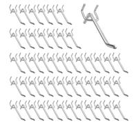 LEKEFETO Paquete de 50 Ganchos para Panel Perforado Porta Herramientas 10 cm, Ganchos de Acero Inoxidable para Paneles con Distancia entre Orificios de 3,2 cm, Estante de Garaje Taller Accesorios