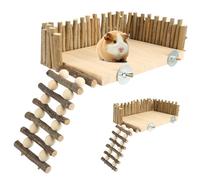 LEKEFETO Plataforma de escalada de madera para hámster con escalera, resistente parque infantil para mascotas pequeñas como hámsters, hámsters dorados y ratones, fácil de montar con tornillos