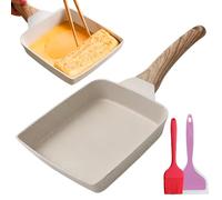 LEKEFETO Sartén para tortillas japonesas, Tamagoyaki Sartén con Espátula y Cepillo de Silicona, Sartén Tortilla Japonesa Antiadherente, para Todo Tipo de Fogones, Blanco, 18 x 15 cm