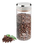 LEKEFETO Tarro de café de cristal hermético, 1,7 L, para granos de café, recipiente con tapa de vacío, hermética con válvula de salida e indicador de fecha, para granos de café, polvo, té, nueces