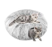 LEKEFETO Túnel para gatos, juguete para gatos de interior con cama de felpa, túnel para gatos redondo con bola colgante y mirilla, para conejos, hurones, gris, 85 x 26 cm