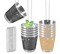 LEKEFETO Vaso de chupito de acero inoxidable de 30 ml: 12 vasos de chupito para colgar, vasos de chupito con cadena, para bodas, despedidas de soltero, carnaval, cata de vinos, color amarillo + negro