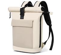 Lekeinchi Mochila Enrollable Hombre & Mujer - Rolltop Extensible Mochila Portátil 17" Impermeable Mochila Ordenador Casual Bolso para Viaje, Uni, Trabajo, 15-20L, Beige