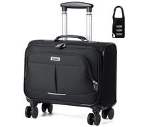Lekeinchi Softside - Maletín para portátil con ruedas, maletín con ruedas para mujer, para trabajo, viajes, negocios, impermeable, debajo del asiento, Black, M, Bolsa para portátil con ruedas