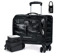 Lekeinchi Softside - Maletín para portátil con ruedas, maletín con ruedas para mujer, para trabajo, viajes, negocios, impermeable, debajo del asiento, Black, Bolsa para portátil con ruedas