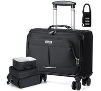 Lekeinchi Softside - Maletín para portátil con ruedas, maletín con ruedas para mujer, para trabajo, viajes, negocios, impermeable, debajo del asiento, Black, M, Bolsa para portátil con ruedas