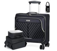 Lekeinchi Softside - Maletín para portátil con ruedas, maletín con ruedas para mujer, para trabajo, viajes, negocios, impermeable, debajo del asiento, Black, M, Bolsa para portátil con ruedas
