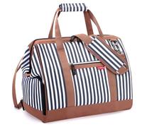 Lekesky Bolsa de Viaje Mujer Mediana Weekender Damas con Compartimiento para Zapatos, Diseño de Apertura Grande, 43L Bolsa de Viaje Equipaje de Mano para Viaje, Aerolínea, Hospital (Rayas Azules)