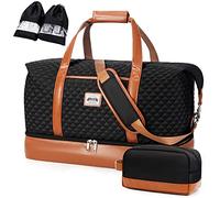 Lekesky Bolsa de viaje para mujer, bolsa de fin de semana con zapatos, bolsa de aseo, compartimento para zapatos, bolsa de fin de semana, bolsa de viaje, Acolchado negro, 50 L, Bolsa de viaje para