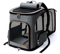 Lekesky Transportin Gato Mochilas para Gatos y Perro Bolsa para Mascotas Expandible Mochila Gato para Automóvil/Avión (Gris, XL)
