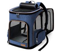Lekesky Transportin Gato Mochilas para Gatos y Perro Bolsa para Mascotas Expandible Mochila Gato para automóvil/avión (Azul, XL)