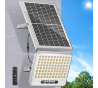 LEKIA Luz solar de inundación para exteriores, 3000 K/4500 K/6500 K, luz solar de calle con control remoto, lámpara solar del atardecer al amanecer, luz de seguridad con cable de 5 m para