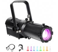 Leko - Focos de escenario de perfil con rango de zoom de 15°-28° DMX512 100 W, luz LED de imagen RGBW 4 en 1, luces elipsoidales de enfoque manual, barrera de luz de corte de cuatro hojas para