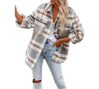 LEKOPUR Camisas de franela a cuadros para mujer, chaqueta de manga larga para mujer, camisa a cuadros, blusas casuales, cárdigan, chaqueta de otoño e invierno, gris, XL