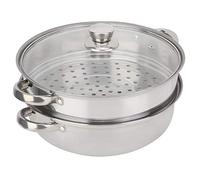 Leku Olla de vapor de 2 niveles para cocinar al vapor, 27cm/11 pulgadas, 2 capas de acero inoxidable de calidad alimentaria con asas de tapa, apilable para cocinar en casa