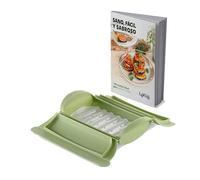 Lékué Estuche de vapor silicona platino Verde con bandeja y libro de recetas en español, 1-2 personas, 650 ml