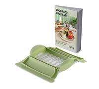 Lékué Estuche de vapor silicona platino Verde con bandeja y libro de recetas en INGLES, 1-2 personas, 650 ml