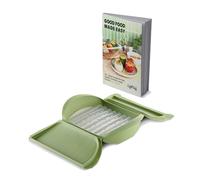 Lékué Estuche de vapor silicona platino Verde con bandeja y libro de recetas en INGLES, 3-4 personas, 1400 ml