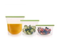 Lékué Kit 3 Bolsas reutilizables para conservar/congelar alimentos, 500 + 1000 + 1500 ml, silicona platino translúcido