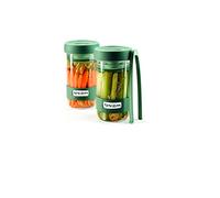 Lékué Kit de utensilios para preparar encurtidos caseros con recipiente, Verde, vidrio transparente, 700 ml