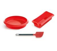 Lékué Kit Moldes Repostería, Redondo + Rectangular + Espátula, silicona platino Rojo