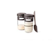 Lékué Kit para Hacer Masa Madre, 2 recipientes Especiales de Vidrio, espátula de Silicona y Recetas