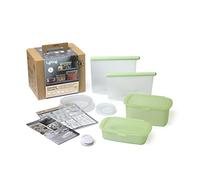 Lékué Kit Recipientes Portalimentos Esencial (2 Bolsas Reutilizables, 2 Tapas Extensibles Reutilizables y 2 Recipientes Reutilizables), silicona platino
