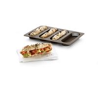 Lékué Molde de silicona platino para hornear 4 mini baguettes, Marrón