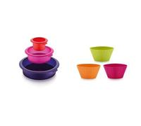 Lékué - Molde De Silicona Triple En Formas Redondas Con Base Para Magdalena, Multicolor, 10 Cm