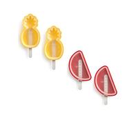 Lékué Pack 4 Moldes helado forma frutas tropicales multicolor, 18,5 x 8 x 11,6 cm, silicona platino