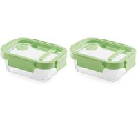 Lékué Recipiente hermético de vidrio para conservar/congelar alimentos, 370 ml, rectangular (Paquete de 2)