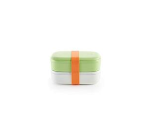 Lékué Recipiente para llevar/transportar comida,doble compartiemnto hermético, Verde, 1000 ml