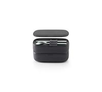 Lékué Recipiente doble hermético para conservar y transportar alimentos con cubiertos, Negro, 1000 ml