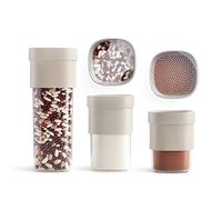 Lékué Set 3 Botes de cocina para almacenar alimentos, Flip Storage Set, Beis, tallas L (1 un.) y M (2 un.) + 2 accesorios