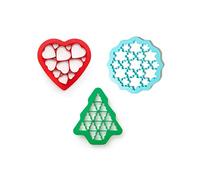 Lékué Set 3 plantillas cookies Navidad, cortadores de galletas navideñas, Corazón, Abeto y Copos de Nieve, multicolor