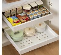 LEKUNI Cajones Extraibles Para Cocina 2 Pies, Cajon Telescopico Adhesivo No Es Necesario Taladrar, Anchura Ajustable Cajones Deslizantes Para Cocina, Organizador Armario Cocina(Blanco 32-52cm)