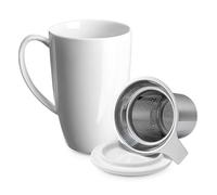 LEKUNI Taza Té de Porcelana con Infusor y Tapa, Accesorio de Té con Filtro, Taza de Té de Hojas Sueltas con Infusor, 450ml para Té/Café/Leche/Mujer/Oficina/Hogar/Regalo (Blanco)