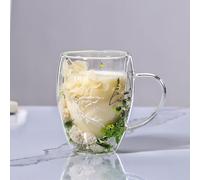 LEKUNI tazas de cafe con Flores Secas, 350ml vasos cafe cristal, taza doble pared cristal, tazas cafe espresso de Vidrio Transparente para nespresso, Espresso, leche, Té(verde)