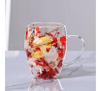 LEKUNI tazas de cafe con Flores Secas, 350ml vasos cafe cristal, taza doble pared cristal, tazas cafe espresso de Vidrio Transparente para nespresso, Espresso, leche, Té(Rojo)