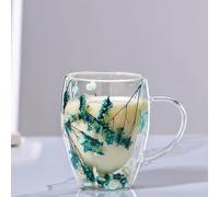 LEKUNI tazas de cafe con Flores Secas, 350ml vasos cafe cristal, taza doble pared cristal, tazas cafe espresso de Vidrio Transparente para nespresso, Espresso, leche, Té(azul)