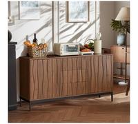 Lekvvied Aparador de roble oscuro 150 x 80 x 40 cm, con 3 cajones, aparador de 2 puertas, mueble de cocina, mueble de entrada, mueble decorativo para cocina, salón, recibidor, pasillo
