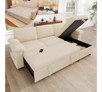 Lekvvied Sofá modular esquinero en forma de L con cama extraíble, USB/TypeC, sofá de 3 plazas con almacenamiento reversible, sofá convertible con función de cama, respaldo ajustable, pana de pana